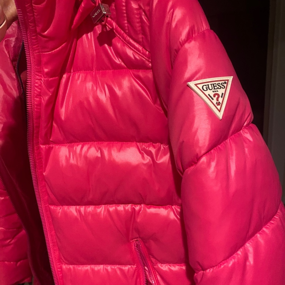 Hot Pink Guess Puffer Coat with Hood